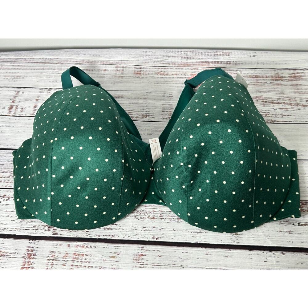 Cacique Womens Green Polka Dot Lightly Lined Full Coverage T-Shirt Bra Size 46DD